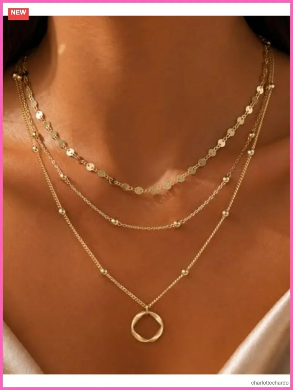 14K Gold Plated 3 Pc Layered Necklaces for Women